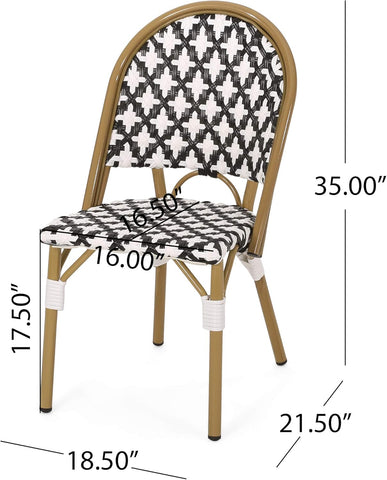 Anastasia Outdoor French Bistro Chair (Set of 2), Black + White + Bamboo Print Finish