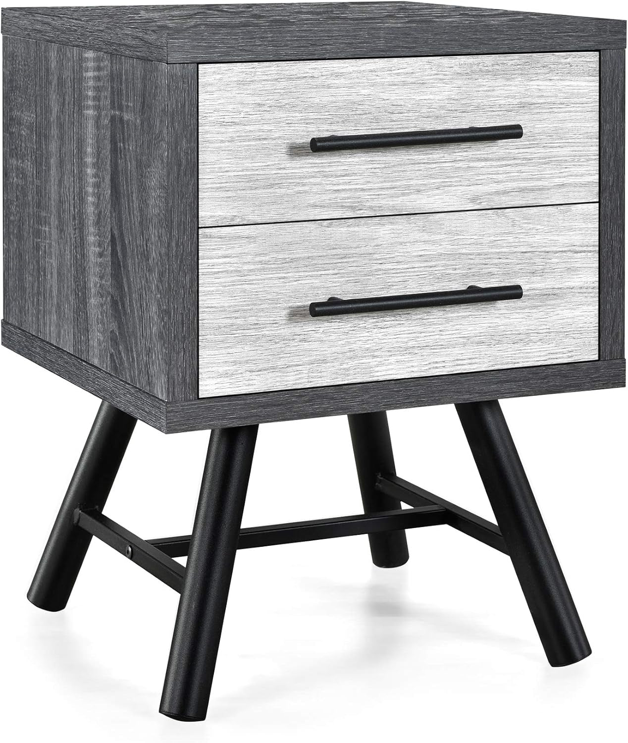 Harrison Mid-Century Modern Nightstand, Sonoma Gray Oak + Gray Oak + Black