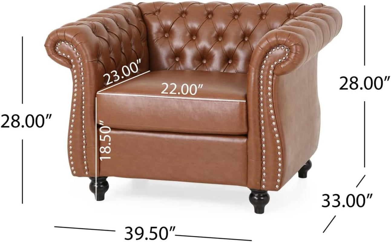 Lucine Traditional Chesterfield Club Chair, Cognac Brown, Dark Brown