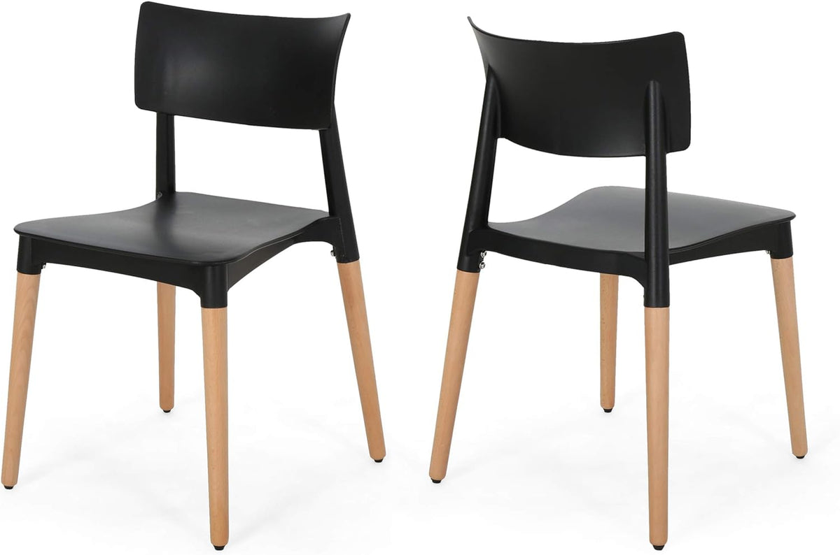 Isabel Modern Dining Chair with Beech Wood Legs (Set of 2), Black and Natural