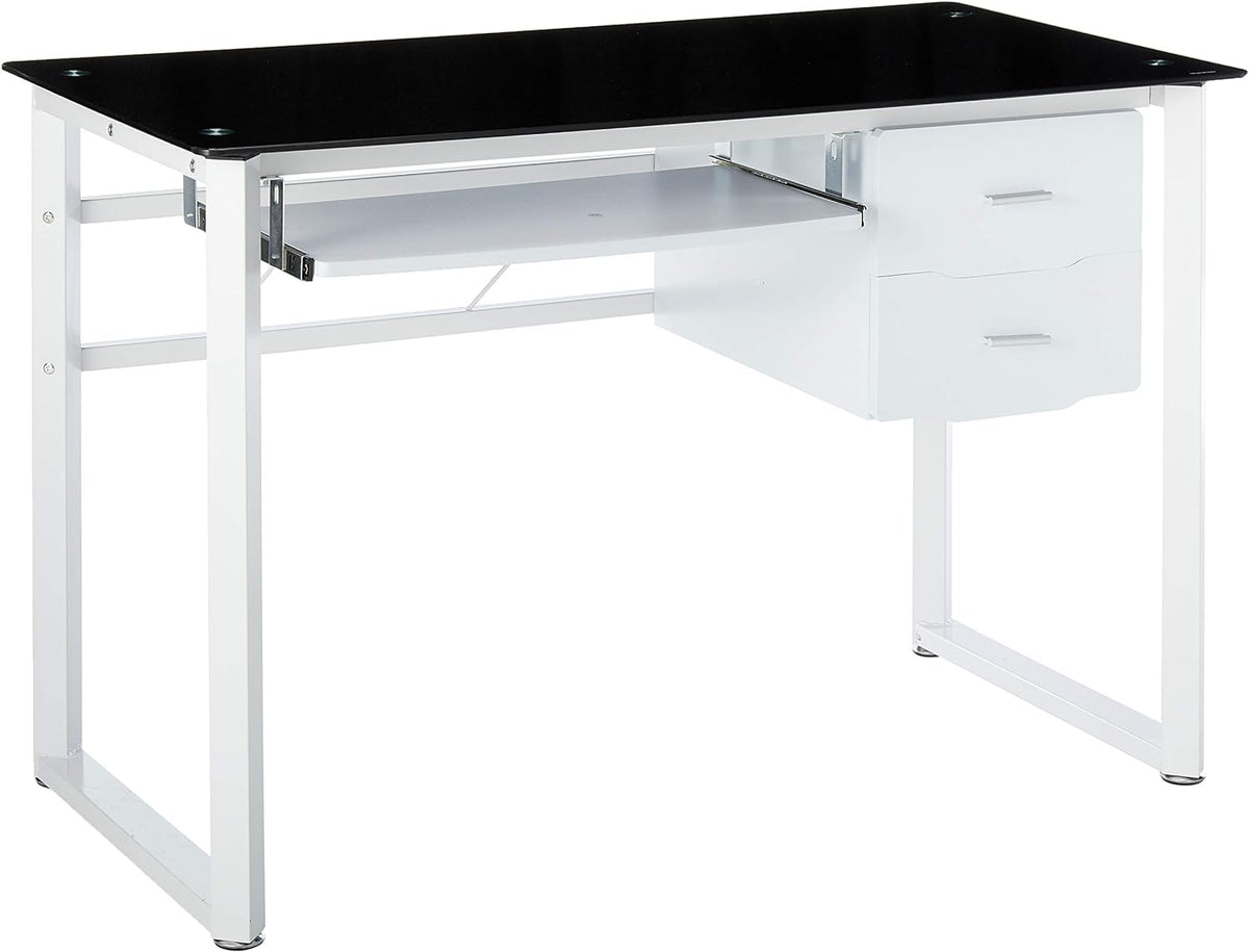 Reeve Tempered Glass Computer Desk, Black and White