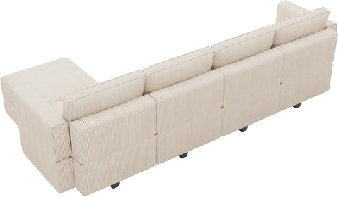 Modular Sectional Sofa L Shaped Couch with Reversible Chaise Modular Sectional Couch 4 Seat Modular Sofa with Storage Ottoman(Beige, L Shape Sofa)