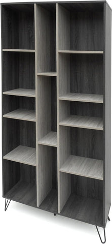 Imogen Modern Two-Toned Faux Wood Bookshelf, Sonoma Grey Oak / Grey Oak / Black