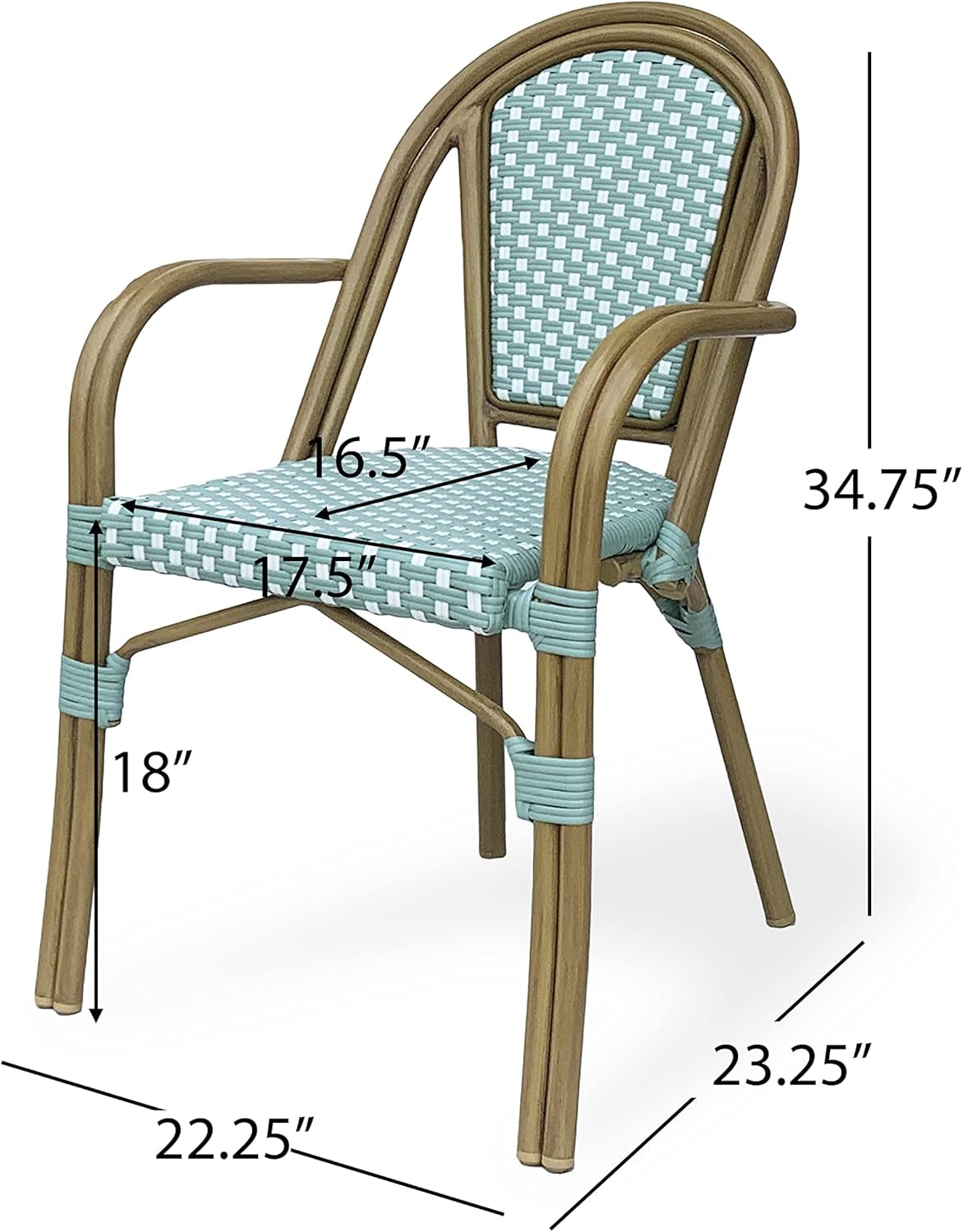 Brianna Bistro Chairs, Light Teal + White + Wood Print