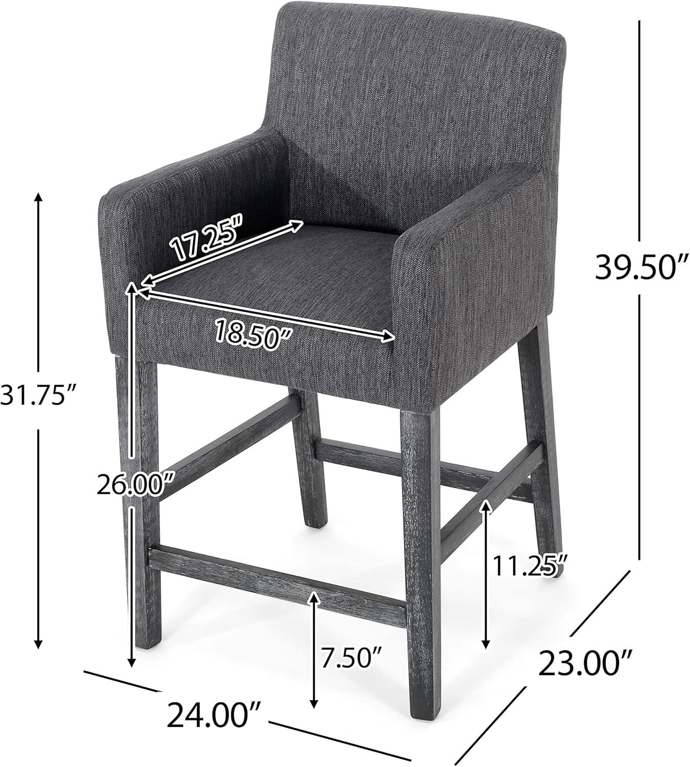 Armga Upholstered 26 Inch Counter Stool - Charcoal/Gray