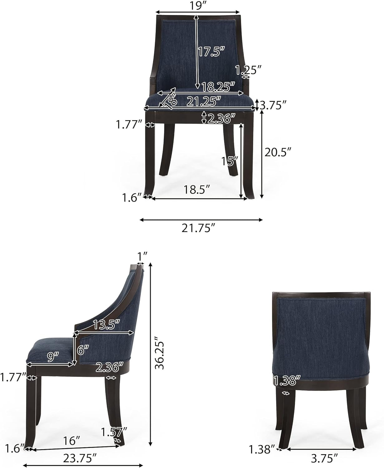 Thurber Dining Chair, Navy Blue + Walnut