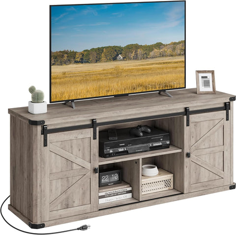 TV Stand for Tvs up to 65 Inches, Farmhouse Entertainment Center with Sliding Barn Doors, TV Console Table for Living Room, Heather Greige ULTV324K02