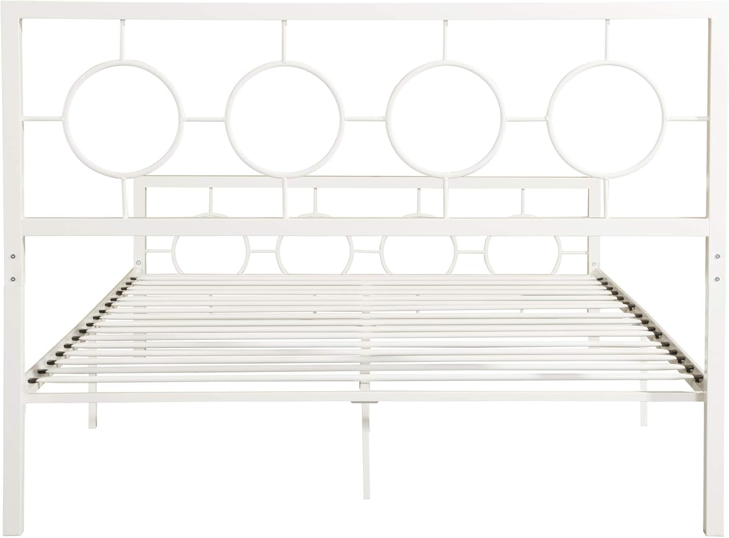 Doris Queen-Size Geometric Platform Bed Frame, Iron, Modern, Low-Profile, White