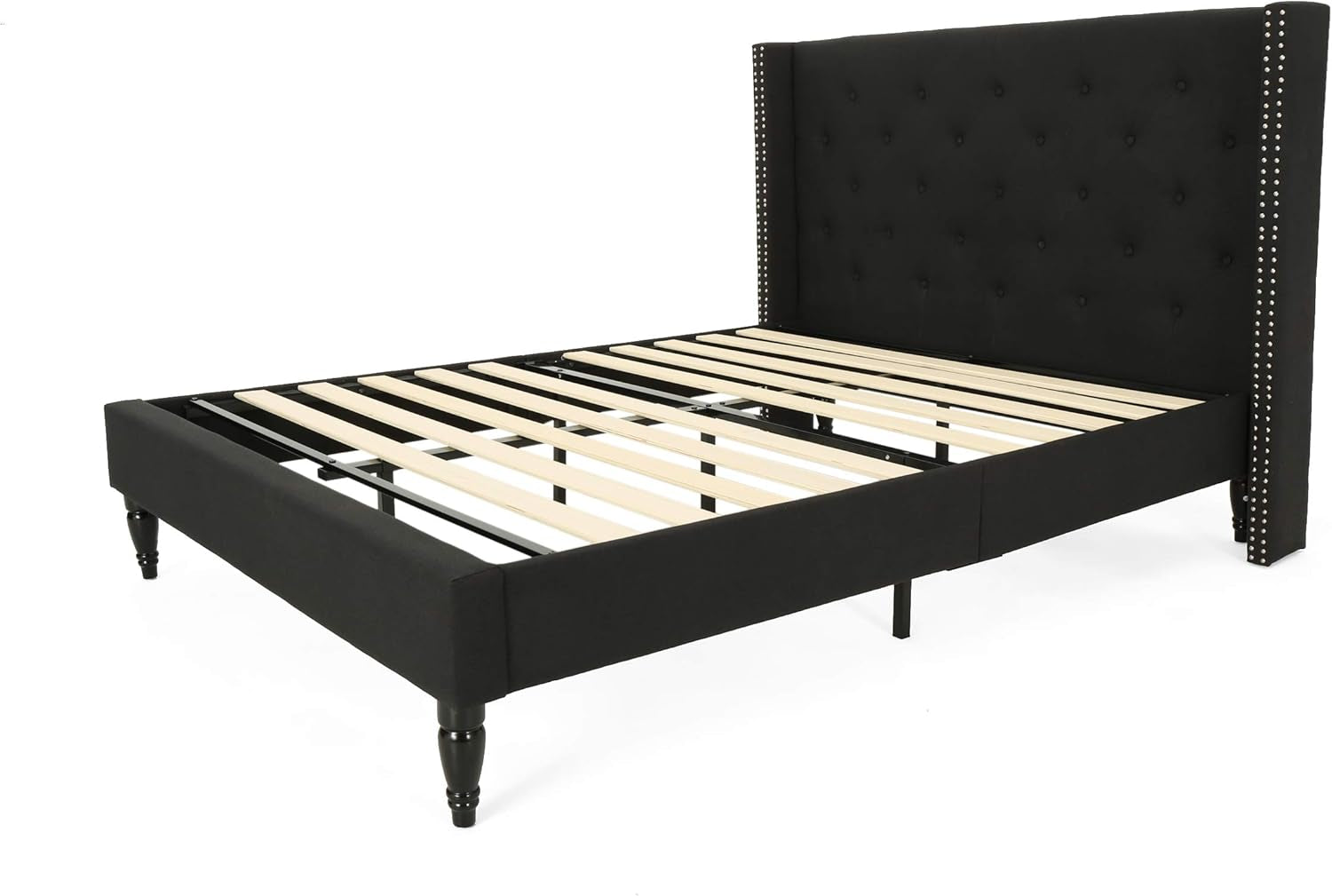 Raye Fully-Upholstered Bed Frame-Queen-Size-Traditional-Black