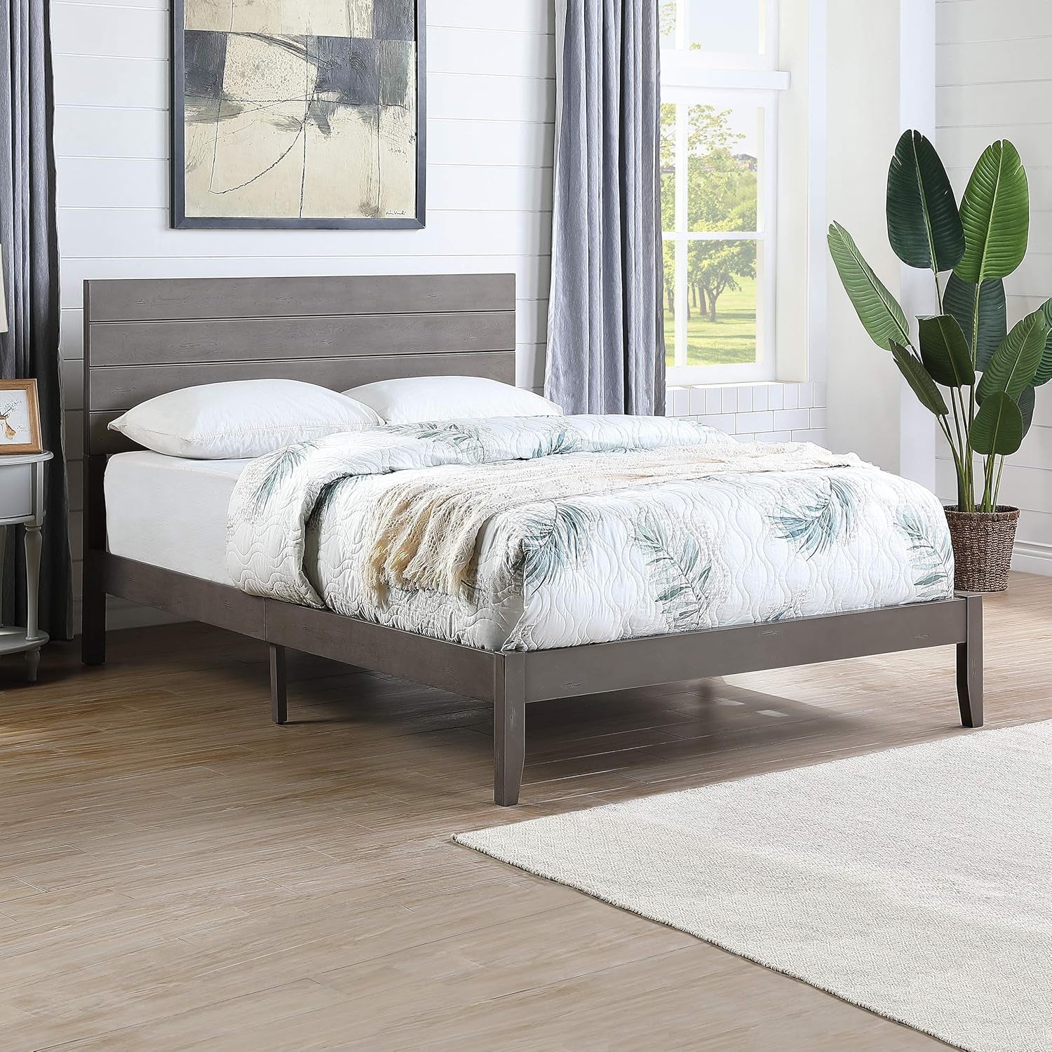 Gdfstudio Apollo Queen Size Bed with Headboard, Natural and Gray Finish.