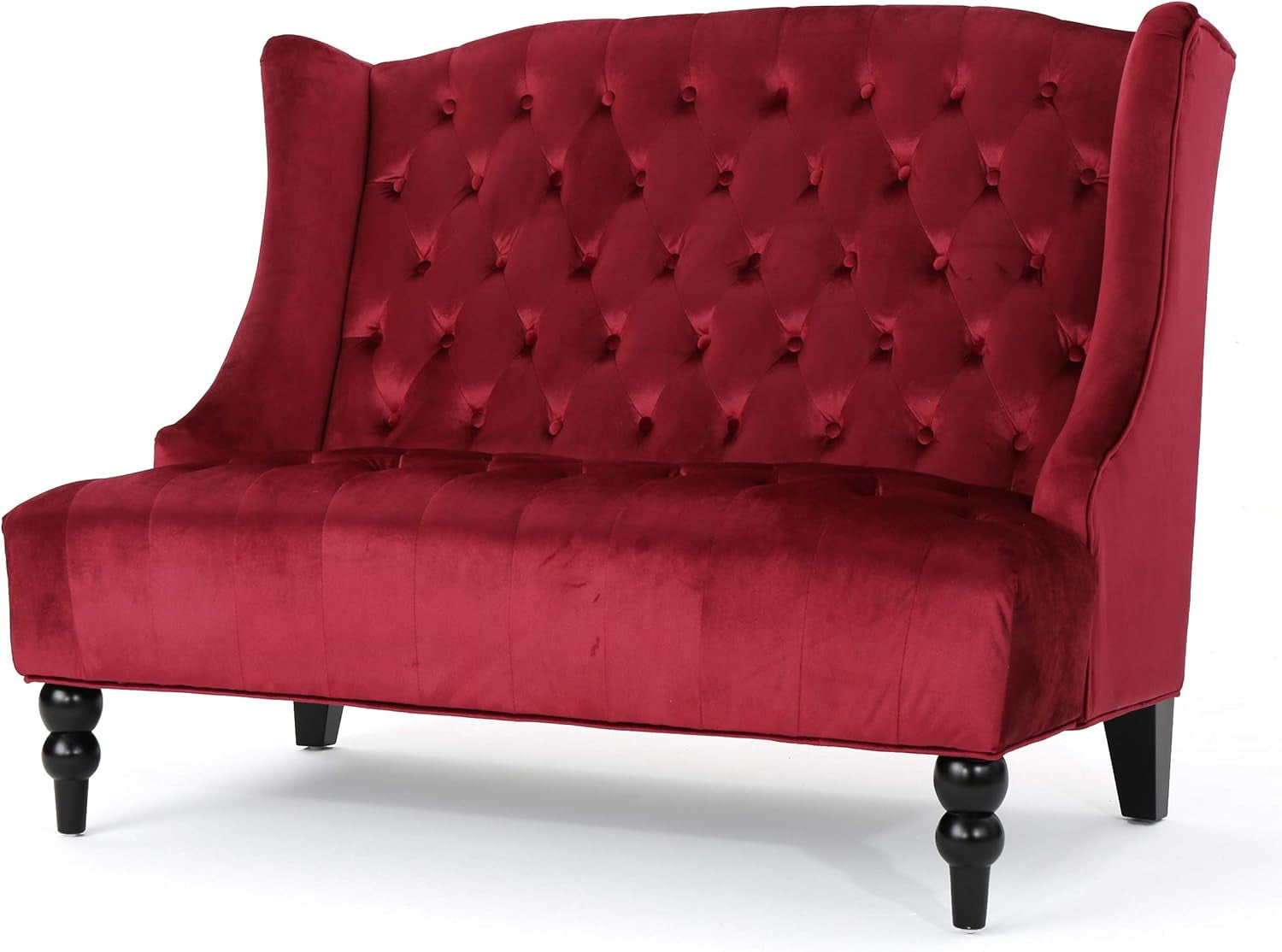 Christopher Knight Home  Leona Modern Glam Tufted Velvet Wingback Loveseat, Wine and Dark Brown, 34.00 ''D X 50.25‘’W X 38.50'' H