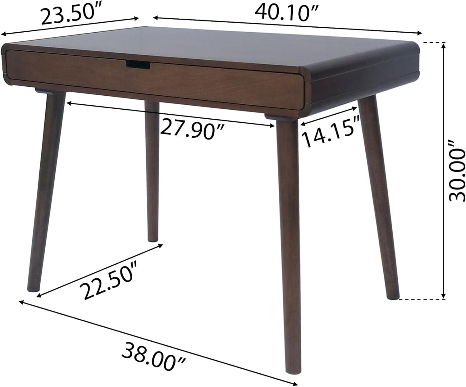 Peninah Mid-Century Rubberwood Writing Desk, Medium Brown, 23.5 Inches Deep X 40.10 Inches Wide X 30. 00 Inches High