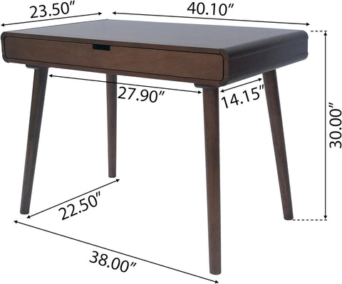 Peninah Mid-Century Rubberwood Writing Desk, Medium Brown, 23.5 Inches Deep X 40.10 Inches Wide X 30. 00 Inches High