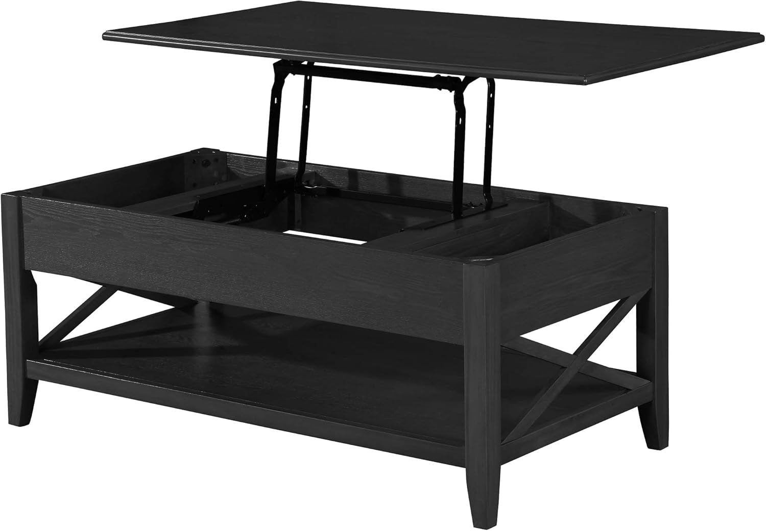 Laurel Luke Farmhouse Faux Wood Lift Top Coffee Table, Black, 23.75 in X 48 in X 19.5 In