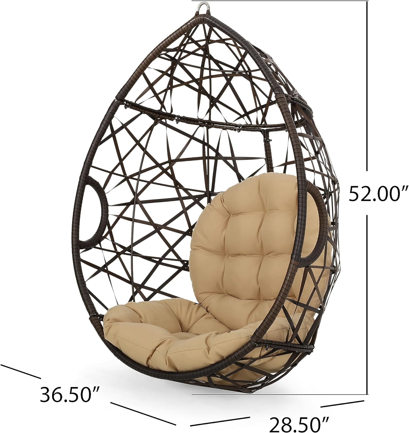 CKH Wicker Tear Drop Hanging Chair, Brown