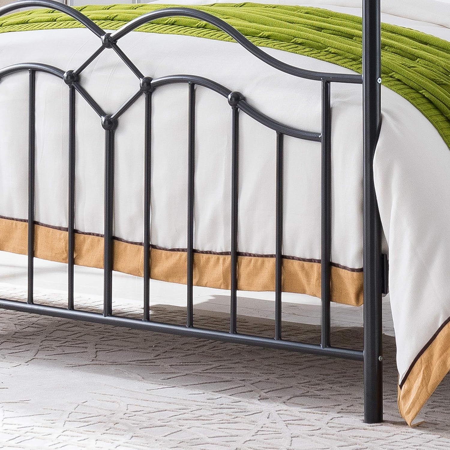 Simona Traditional Iron Canopy Queen Bed Frame, Charcoal Gray