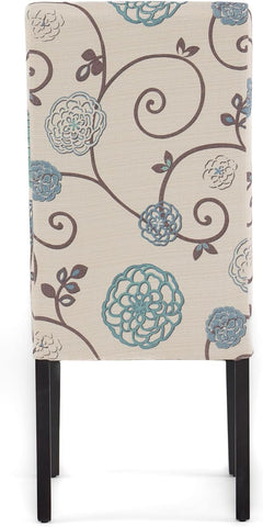 Pertica Fabric Dining Chairs, 2-Pcs Set, Polyester White and Blue Floral