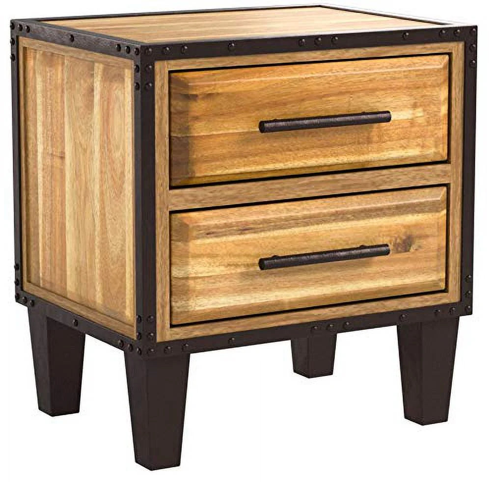 Glendora Natural Stain Solid Wood Two Drawer Nightstand, Brown