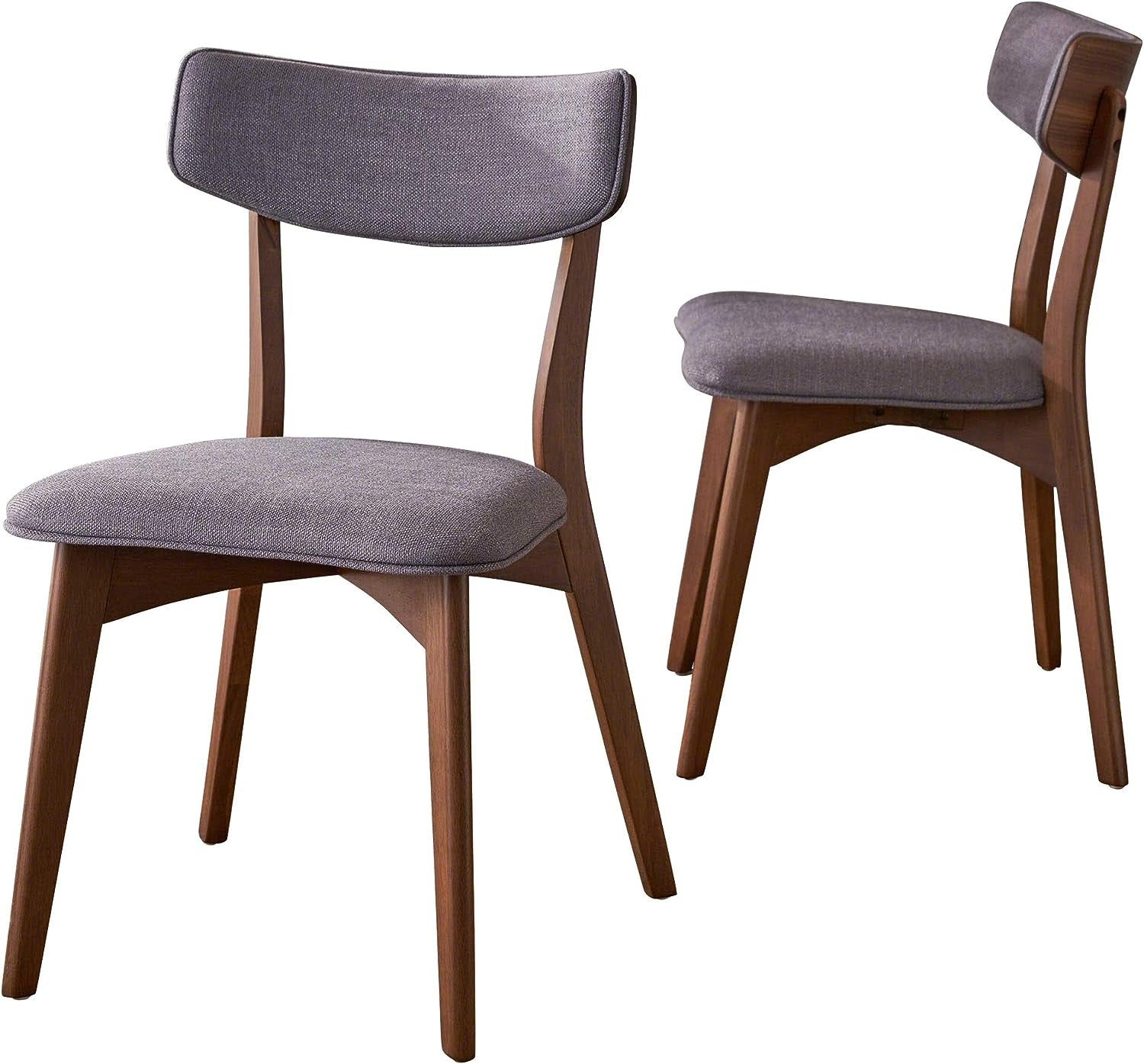 Abrielle Mid-Century Modern Fabric Dining Chairs with Natural Walnut Finished Rubberwood Frame, 2-Pcs Set, Dark Grey / Natural Walnut