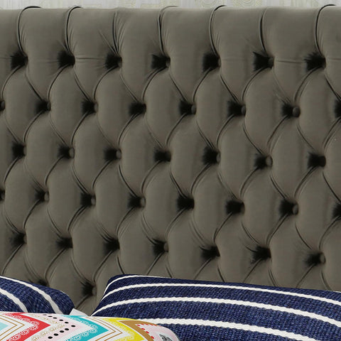 Jezebel Wingback Tufted Velvet Headboard, King / Cal King, Grey / Black