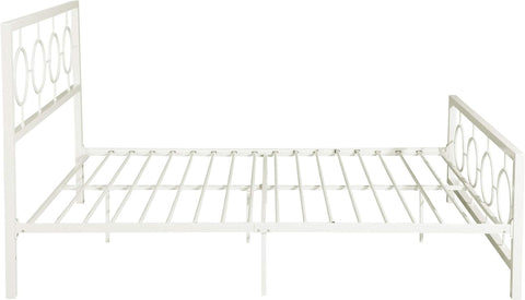 Doris Queen-Size Geometric Platform Bed Frame, Iron, Modern, Low-Profile, White