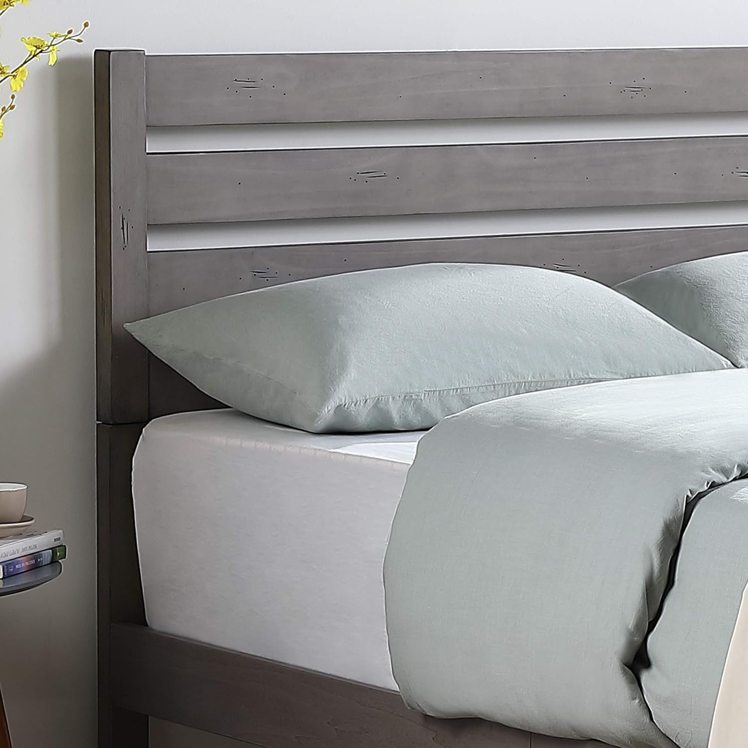 Queen Size Bed with Headboard, Natural and Gray Finish