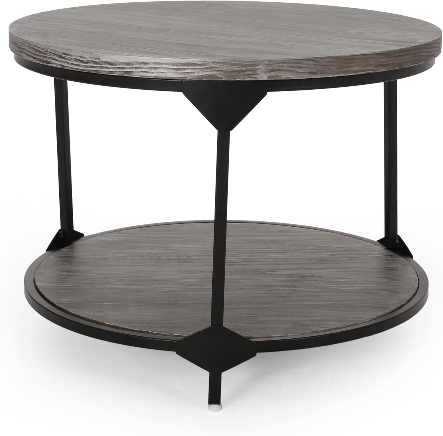 Modern Industrial Faux Wood round Coffee Table,Metal Wood Center Table,Wood Farmhouse Wooden Tea Table,Modern Minimalist Vintage Metal Cocktail Table,Gray and Black