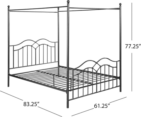 Simona Traditional Iron Canopy Queen Bed Frame, Charcoal Gray