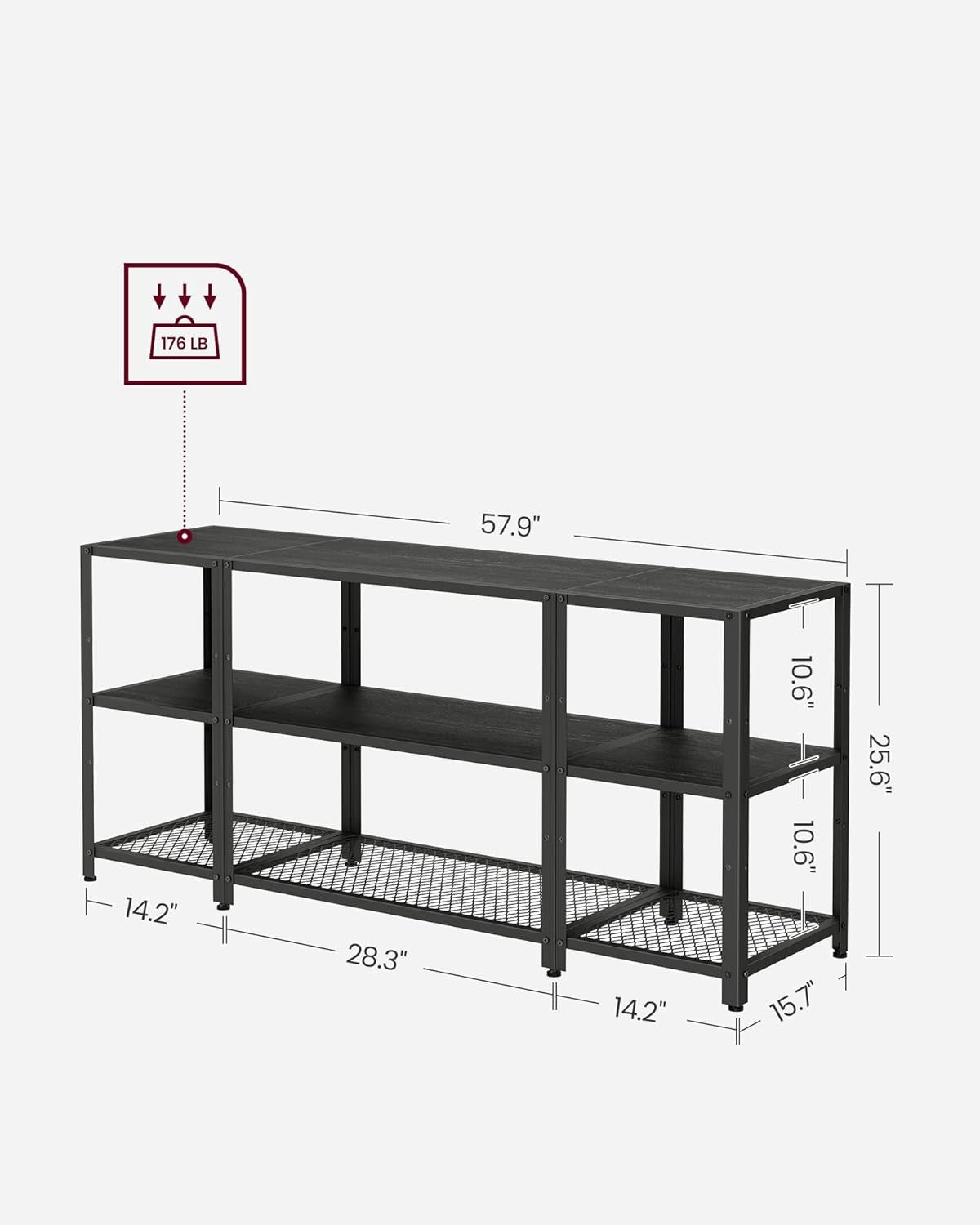 TV Stand for 65 Inches Tvs, Industrial Entertainment Center, Modern TV Console with Open Storage Shelves for Living Room, Bedroom, Black ULTV105B22