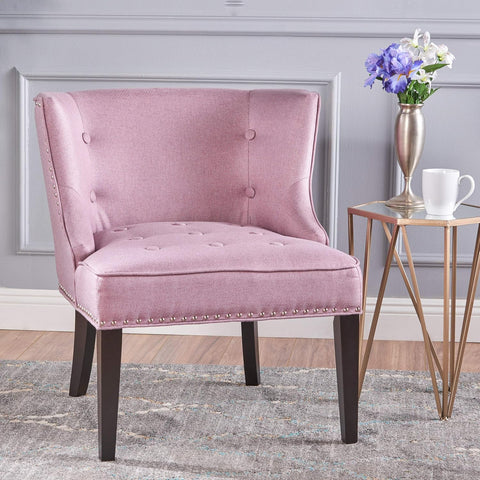 Adelina Occasional Chair Wing Back Nail Head Accents Button Tufted Corded Fabric Lavender, Light Lavendar