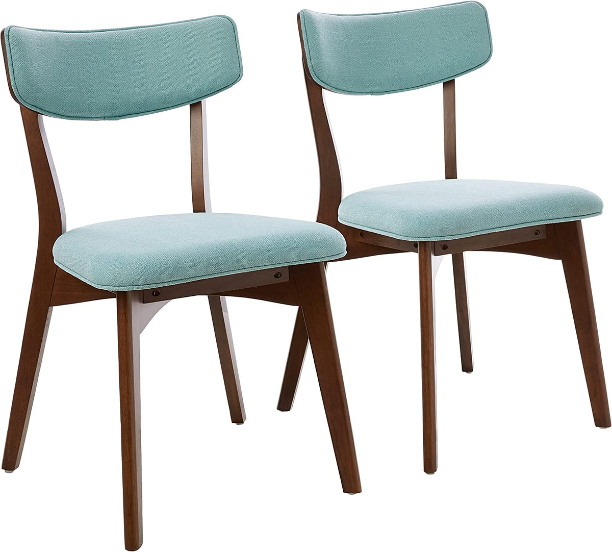 Abrielle Mid-Century Modern Fabric Dining Chairs with Natural Walnut Finished Rubberwood Frame, 2-Pcs Set, Mint / Natural Walnut