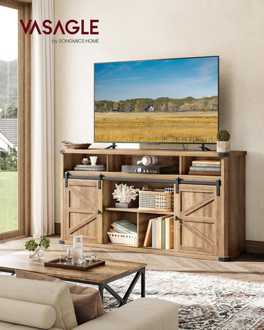 TV Stand for Tvs up to 65 Inches, Farmhouse Entertainment Center with Sliding Barn Doors, TV Console Table for Living Room, Honey Brown ULTV322K41