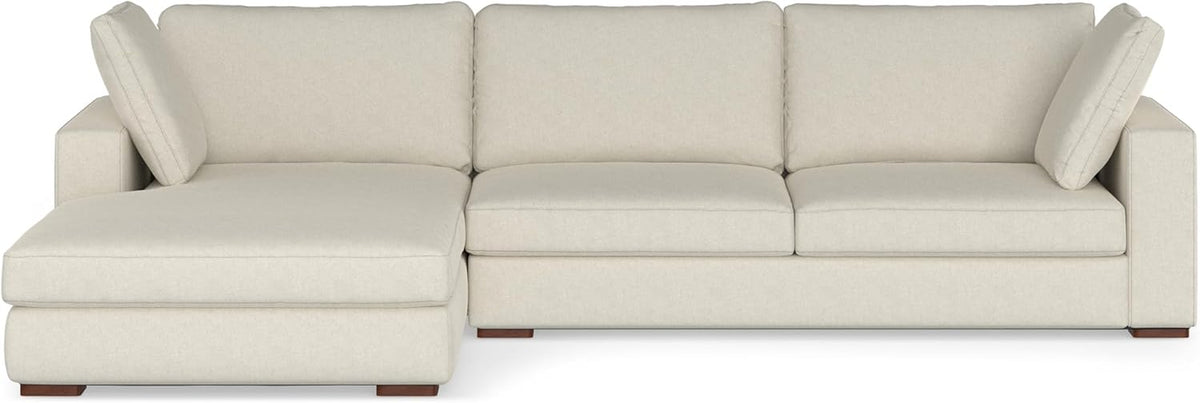 Charlie Left-Facing Sectional Sofa in 100% Recycled Polyester Tightly Woven Performance Fabric, Cream, 122-Inches Wide, Handcrafted Contemporary Style L-Shaped Couch with Chaise