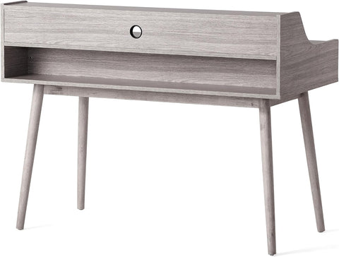 Brenda Mid-Century Modern Fiberboard Home Office Desk, Grey Oak Finish