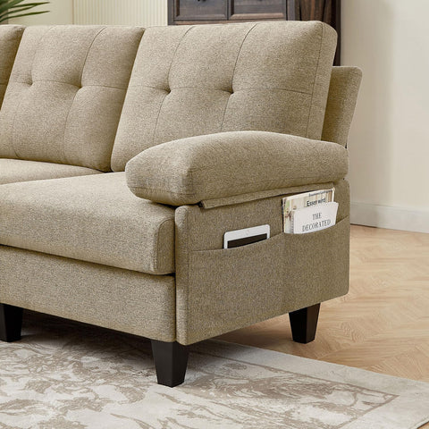 86" Convertible Sectional Sofa Couch, Modern Linen Fabric L Shaped Couch with Reversible Chaise, Upholstered Deep Seat Cushion 3 Seater Sofa for Small Space Apartment (Beige)