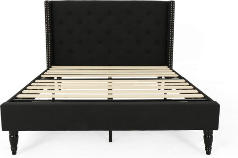 Raye Fully-Upholstered Bed Frame-Queen-Size-Traditional-Black