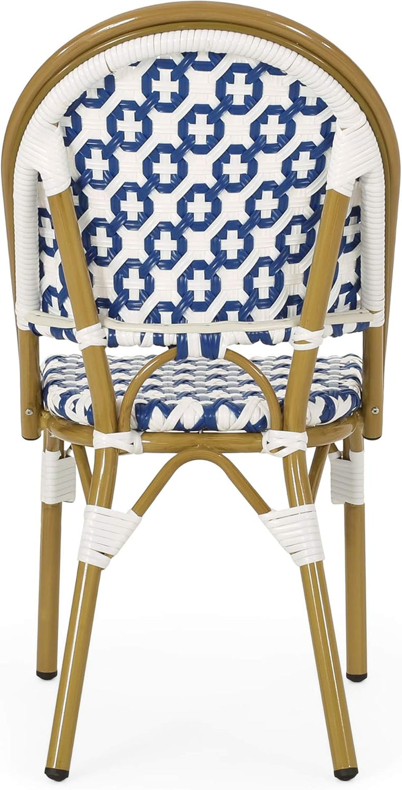 Anastasia Outdoor French Bistro Chair (Set of 2), Blue + White + Bamboo Print Finish