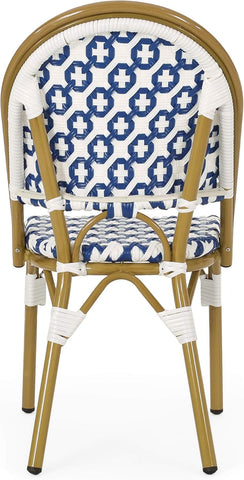 Anastasia Outdoor French Bistro Chair (Set of 2), Blue + White + Bamboo Print Finish