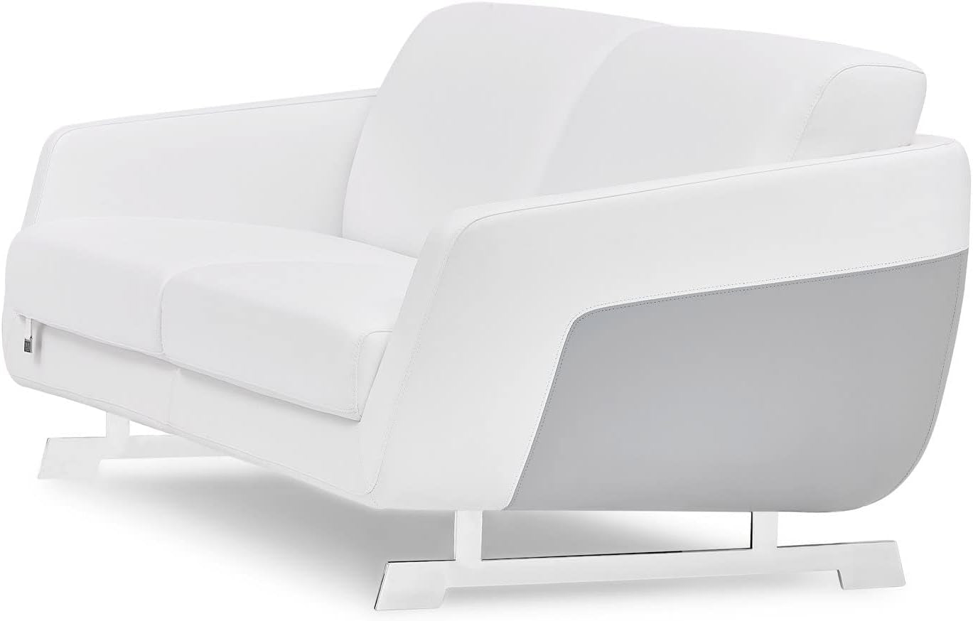 Furniture Modern Armondo Sofa in Two Tone White Microfiber Leather and Grey Accent