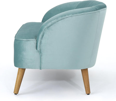 Amaia Modern Velvet Sofa, Seafoam Blue / Walnut