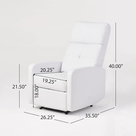 Samedi PU Recliner, White 26.25D X 37.25W X 40H In