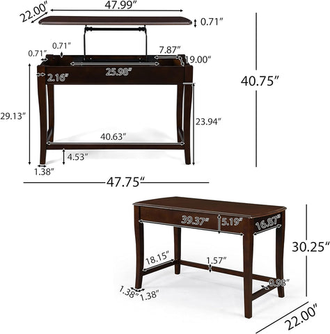 Janice Transitional Lift-Top Standing Desk, Dark Walnut