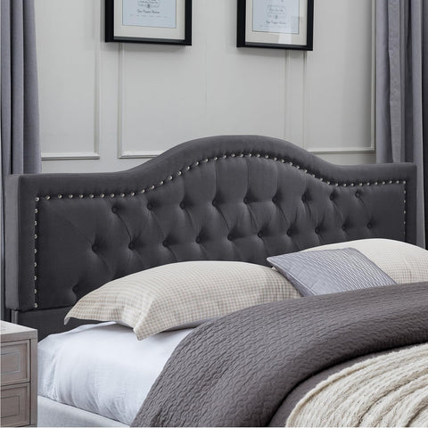 Margaret Fully-Upholstered Traditional King-Sized Bed Frame, Dark Gray, Brown