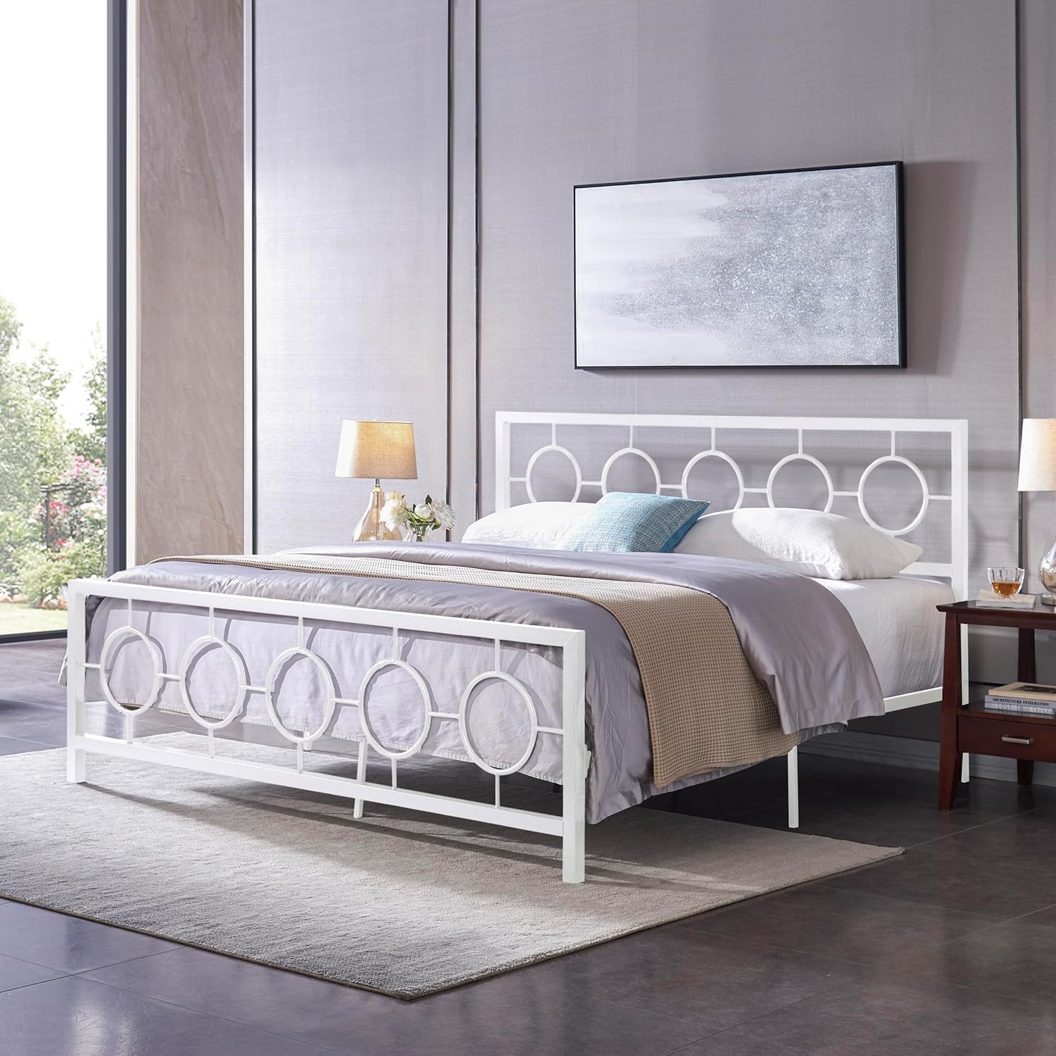 Francoise Modern Iron King Bed Frame, White