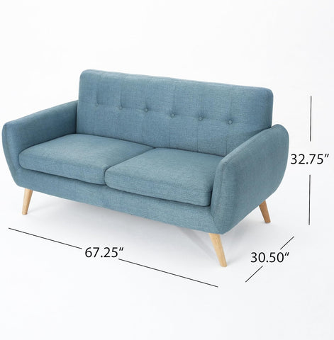 Josephine Mid-Century Modern Petite Fabric Sofa, Blue / Natural