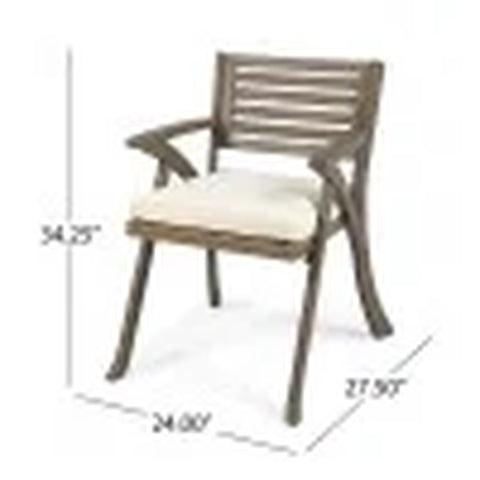 Baia Outdoor Acacia Wood 3 Piece Bistro Set with Cushion, Gray and Cream