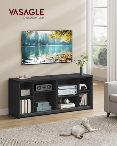 TV Stand for Tvs up to 65 Inches, Entertainment Center with Storage Shelves, TV Console Table, Easy to Assemble, TV Cabinet for Living Room, Bedroom, Ash Black ULTV111B01