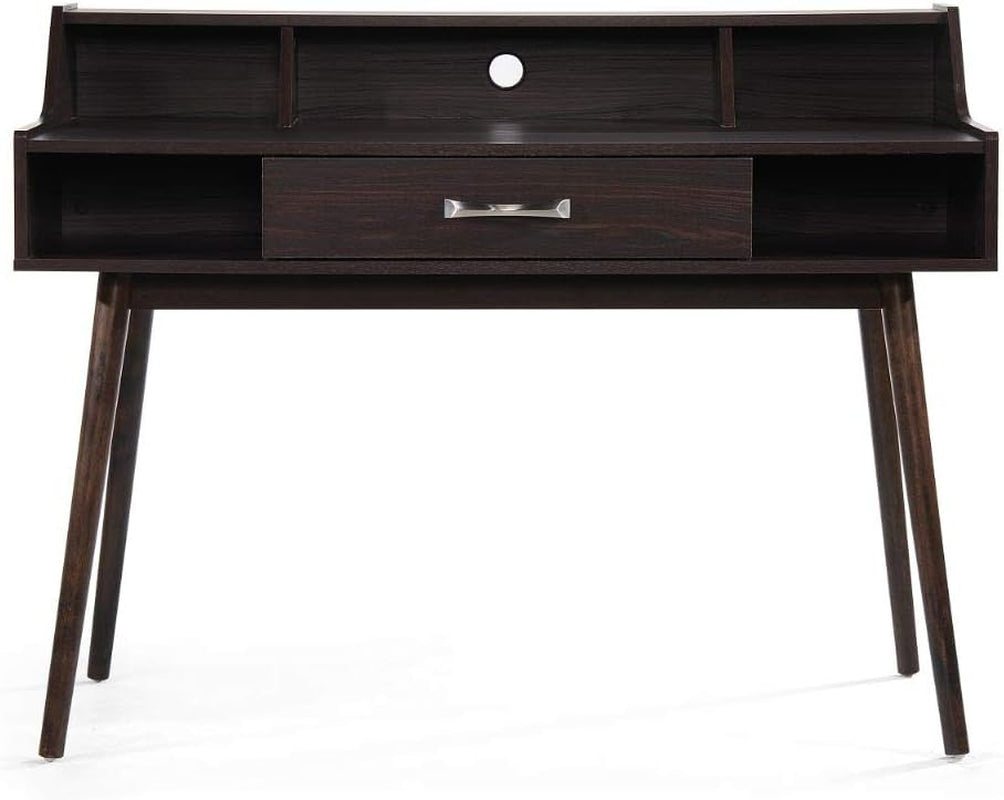 Brenda Mid-Century Modern Fiberboard Home Office Desk, Walnut Finish