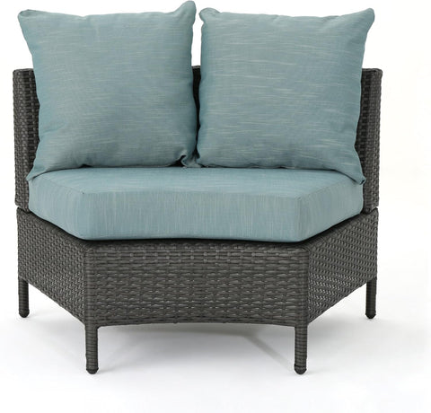 Newton Outdoor 16-Seater Wicker Sectional Sofa Set with Water Resistant Cushions, Grey / Teal