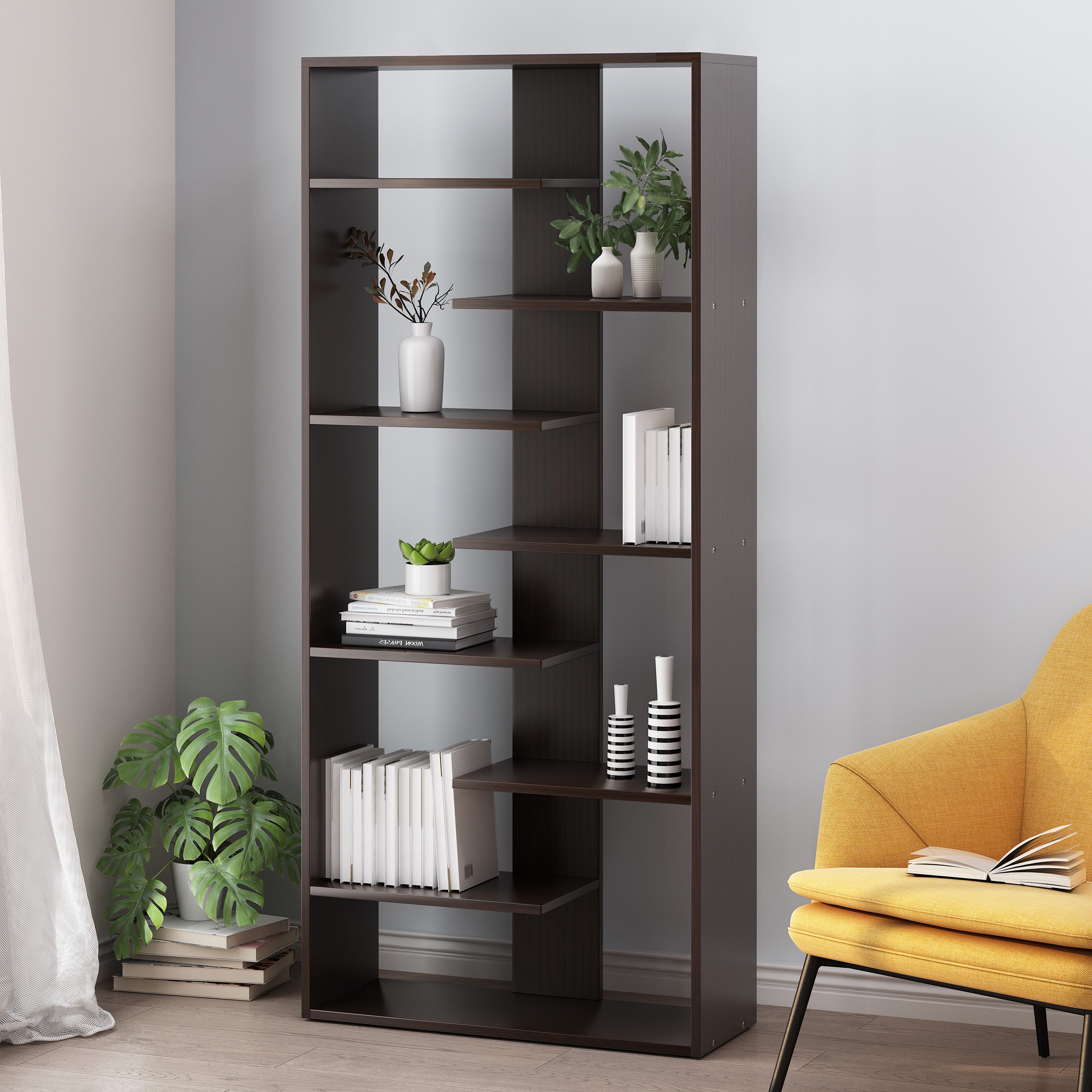 Jakin Modern Geometric High Shelf Bookcase, Dark Gray